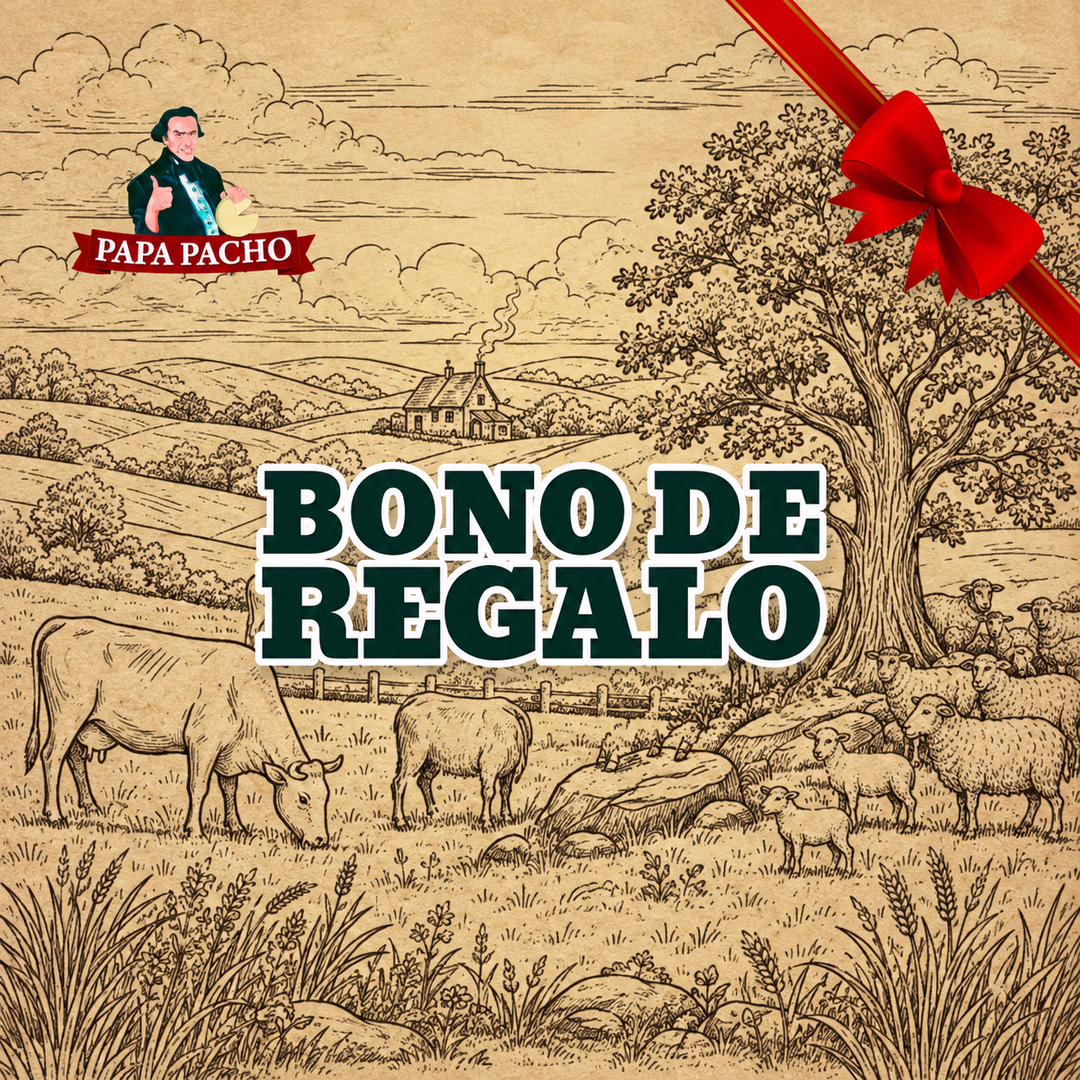 Bono de regalo Papá Pacho para quesos artesanales de finca, impreso en sobre